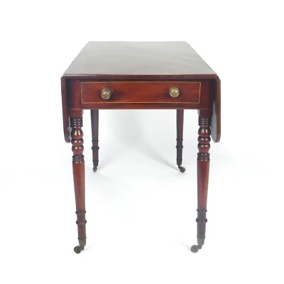 Antique Drop Leaf Table Pembroke Mahogany Inlay Turned Legs 19th c - Image 1 of 4