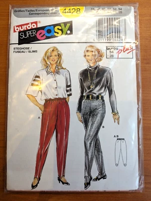 BURDA 4428 Sizes 18-28 Pants Unopened Super Easy Slims Unopened Sealed Uncut - Image 1 of 2