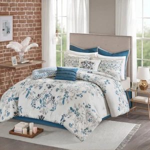 Elegante piumino cotone reversibile grigio navy bohémien set 8 pz Cal King Queen - Foto 1 di 12