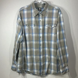 Timberland Button Down Langarm Baumwollhemd hellbraun blau kariert Herren XL - Bild 1 von 4