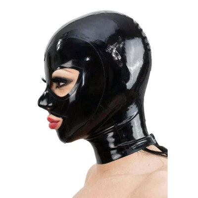 Latex Hood Mask Face Cover with Zipper Open Eye Rubber Mask Fetish Cosplay BDSM - Image 1 of 4
