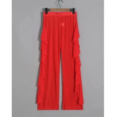 Pantalones rojos malla transparente con volantes laterales XL gótico Halloween ropa de club Foto 1 de 4