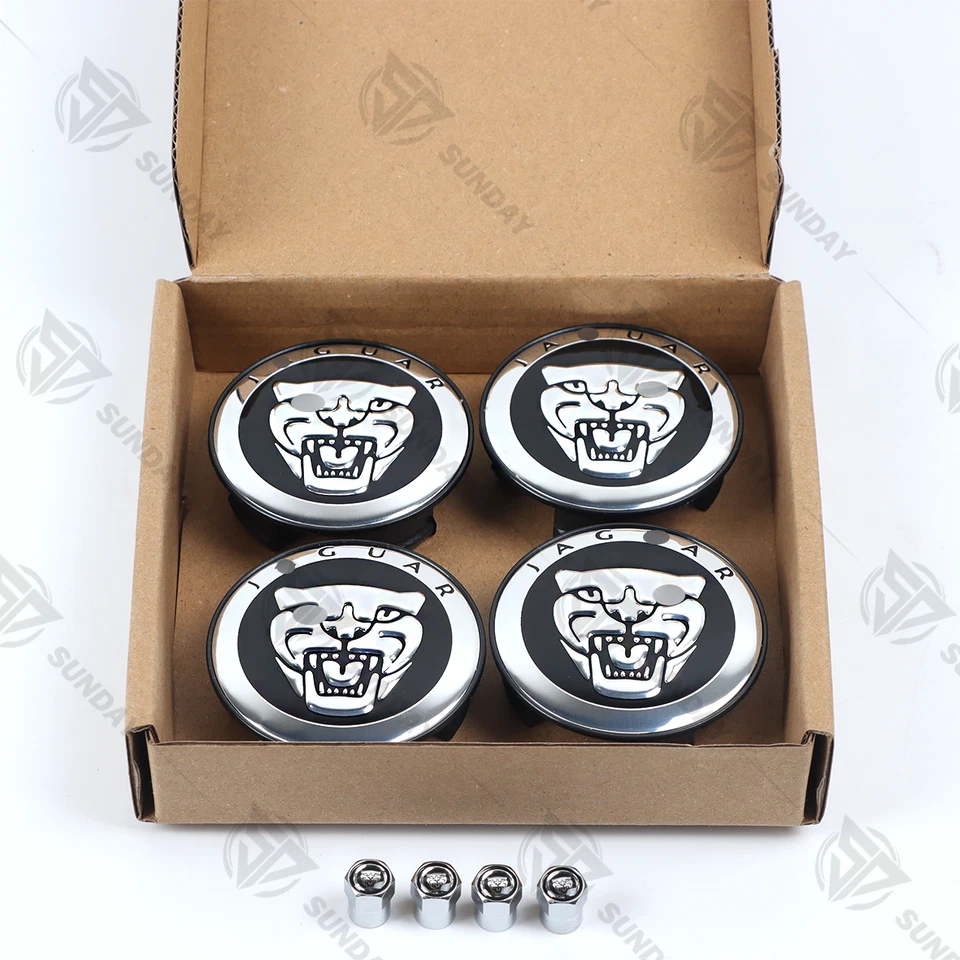 4X For JAGUAR Wheel Rim Center Caps fits S XJ XJ8 XF XK F-Type F-Pace Black - Image 1 of 4