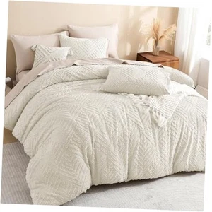 King Size Comforter Set Beige, 3 Pieces Cream Tufted King (104"x90") 01-beige - Picture 1 of 8