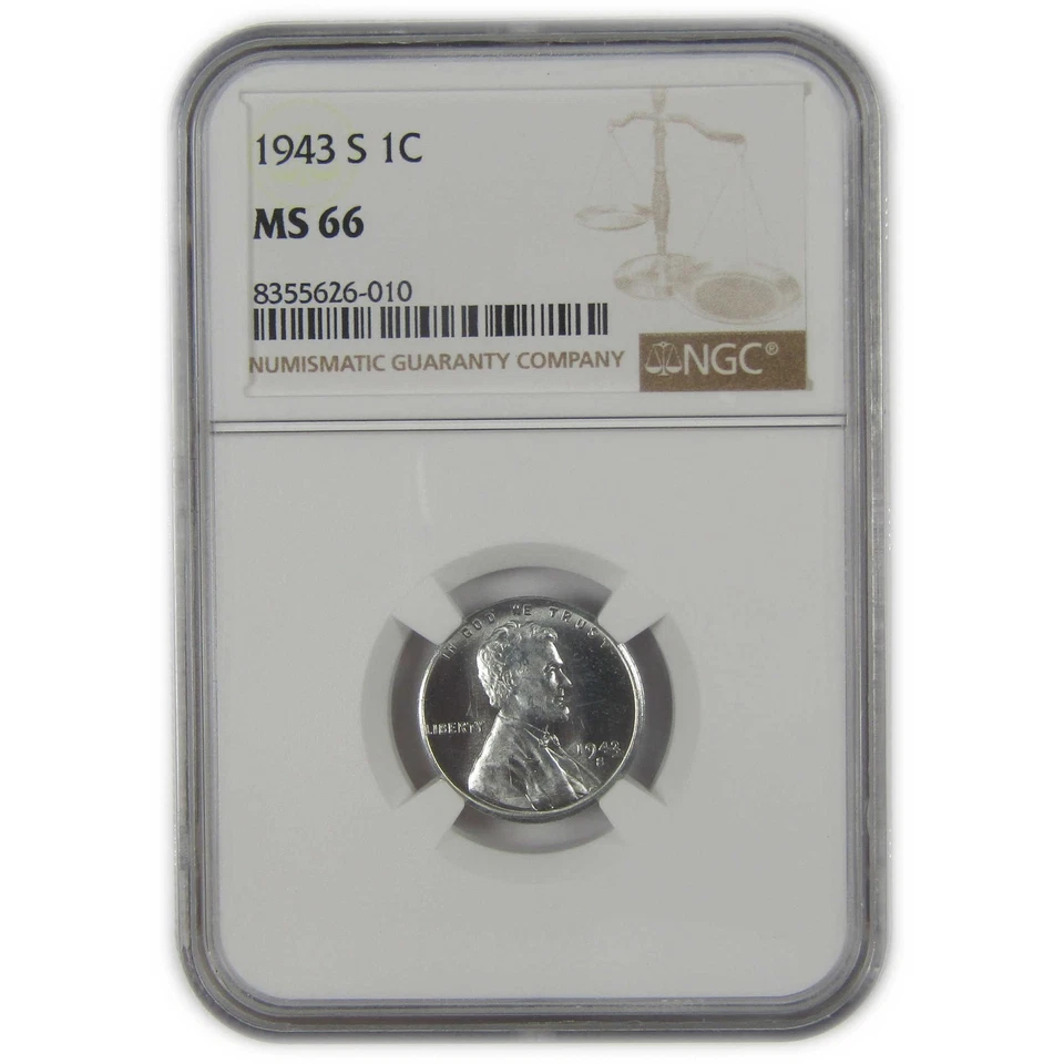 1943 S Lincoln Wheat Cent MS 66 NGC Steel Penny 1c Coin SKU:I22630 - Image 1 of 4