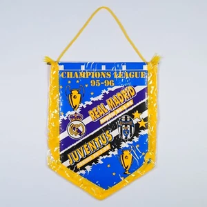 PENNANT REAL MADRID VS JUVENTUS FC CHAMPIONS LEAGUE 1995-96 GAGLIARDETTO FANION - Picture 1 of 6