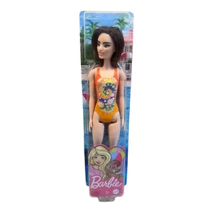 NIB 2021 Barbie Beach 11" Doll, Brunette in Orange Tie Dye Swimsuit Mattel HDC49 - Picture 1 of 4