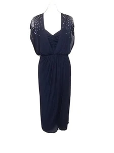 Vintage 70's 80's Dress Fits 8 Midi Draped Rhinestones Party Disco Cocktail - Picture 1 of 12