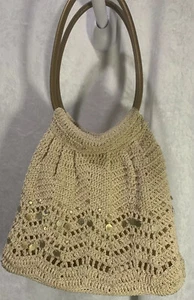 Amanda Smith Boho Style Beige Crocheted Purse With Sequin Accents - Picture 1 of 12