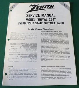 Manual de servicio Zenith modelo ""Royal C74" - RA31 - Imagen 1 de 1