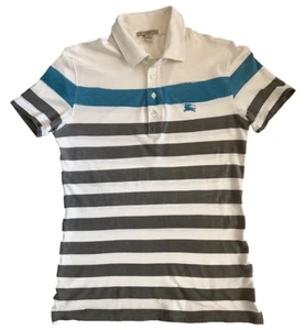 Burberry Men's Cotton Knight Blue Logo Striped Pattern Short Sleeve Polo size XS - Picture 1 of 13