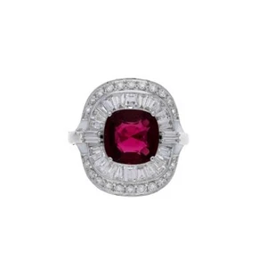 5.36 Ct Ruby Lab Grown Diamond Engagement Cluster Ring 14k Solid White Gold - Picture 1 of 4