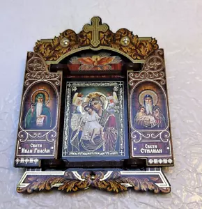 Icon Holi Virgin Mari with the Child triptych Orthodox Wooden - Picture 1 of 4