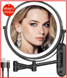 Rechargeable 8 Inch Wall Mounted LED Makeup Mirror 1X/10X Dimmable Touch Screen - Picture 1 of 12