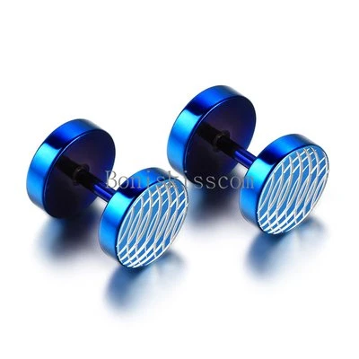 Мужские из нержавеющей стали белый геликоид узор гантели уха синий серьги-гвоздики - Изображение 1 из 3