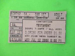 VINTAGE 2006 TESTAMENT KEY CLUB CONCERT TICKET STUB - Picture 1 of 2
