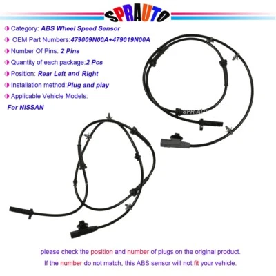 2 ABS Speed sensor Rear RH & LH For Nissan ALTIMA 2007-2012 & MAXIMA 2009-2014 - Image 1 of 4