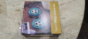 VTG NEW Soccer Football Sport Design Drink Coasters Set 4 With Wood Holder,MCAVE - Picture 1 of 6