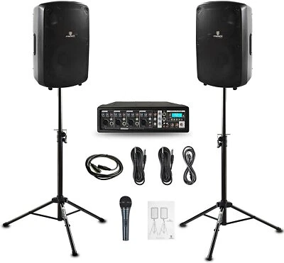 PRORECK MX10 Powered Bluetooth PA DJ Speaker System 1600W 10'' Mixer & Passive - Image 1 of 4