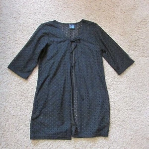 NWOT Anne Cole Black Small Crochet Knit Open Front One Tie Swimsuit Cover Up - Picture 1 of 2