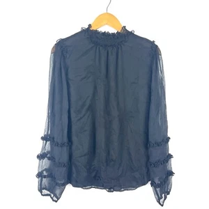 Blusa Ann Taylor Negra Transparente Talla L Volantes Capricho Boho Corporativo Gótico Oficina - Imagen 1 de 10