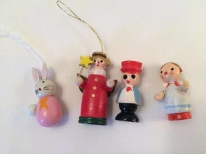 Set of 4 Wood Christmas Ornament Decorations - Bunny -Angel - Man - Choir Person - Picture 1 of 5