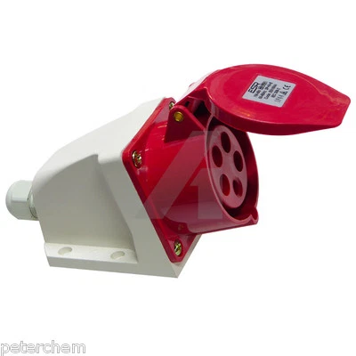 32 Amp 3 Phase Socket 5 Pin Red 400V Weatherproof 32A Industrial CEE IEC60309 - Image 1 of 4