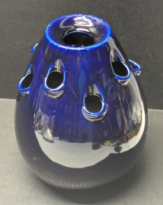 Delft Flower Frog Vase 9 Holes Cobalt Blue Ceramic Made in Netherlands 9"H x 7"W - Image 1 of 4