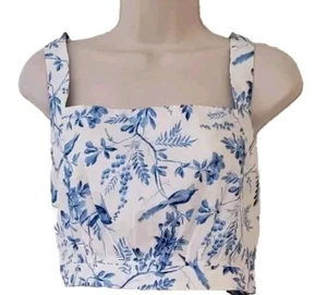 NEW AQUA CLOTHING PRINTED BLUE BACK BUTTON TIE CROPPED TANK TOP  LARGE - Picture 1 of 5