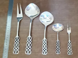 David Andersen Norway 830S Silver Ringebu 5 Piece Serving Ladle Fork Set 165 Gr - Imagen 1 de 9