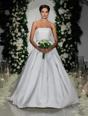 Vestido de novia Anne Barge claustro encaje blanco azul sauce novia sin tirantes Foto 1 de 4