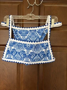 Bikinx 2-teiliges blaues Paisley Bandeau Tanga Bikini Set hoch geschnitten Bademode Gr. L - Bild 1 von 6