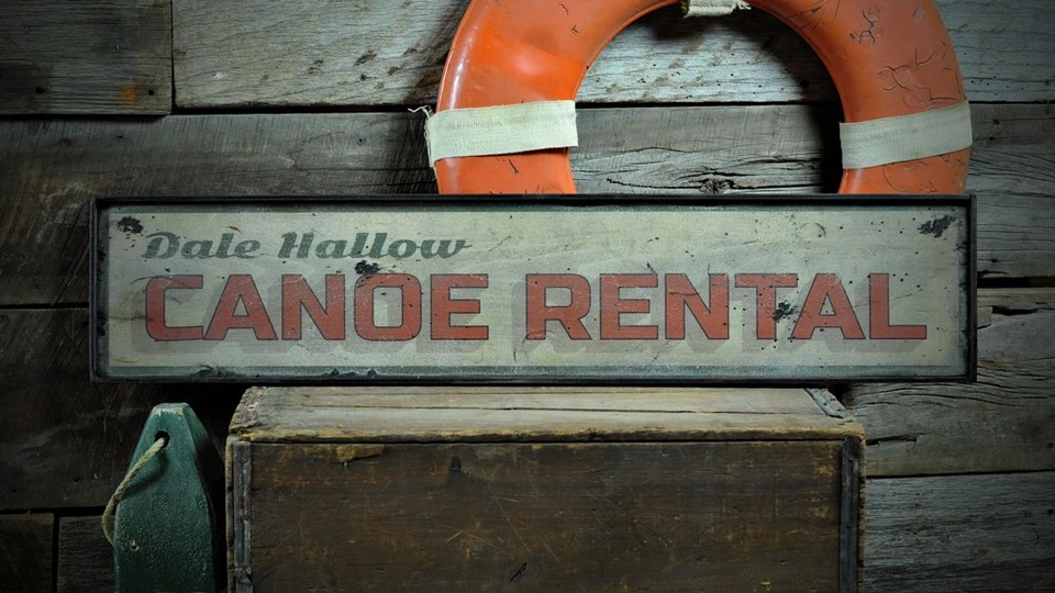 Custom Canoe Rental Lake House Sign - Rustic Hand Made Vintage Wooden - Image 1 of 1