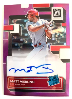 2022 Panini Optics purple prizm rc auto MATT VIERLING #d 89/100! Philly's - Image 1 of 2