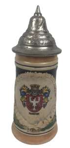 Vintage Frankfurt West Germany Beer Stein 6" Tall Lidded Coat Of Arms - Picture 1 of 9