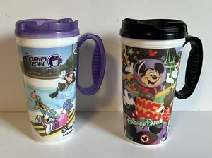 2 Disney Parks WDW Refillable Mug Cup w/Handle & Lid Plastic Mickey Minnie Goofy - Picture 1 of 19