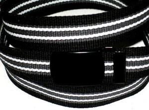 Canvas BLACK GRAY WHITE 45" x 1 1/4" Military WEB Fabric Belt BLACK Metal Buckle - Picture 1 of 8
