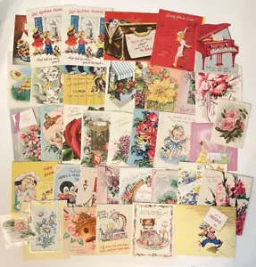 Menge 37 Vintage Get Well Soon Grußkarten Blumen Tiere schrullig lustige Grafik - Bild 1 von 15