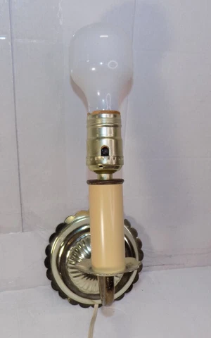 Vintage Gold Metal Wall Mount Plug In Lamp 10 Inches Tested Cover