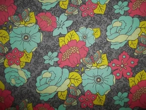 Handmade cotton crib sheet  Gray/Melon,Aqua Flowers/Butterflies REDUCED! - Picture 1 of 2