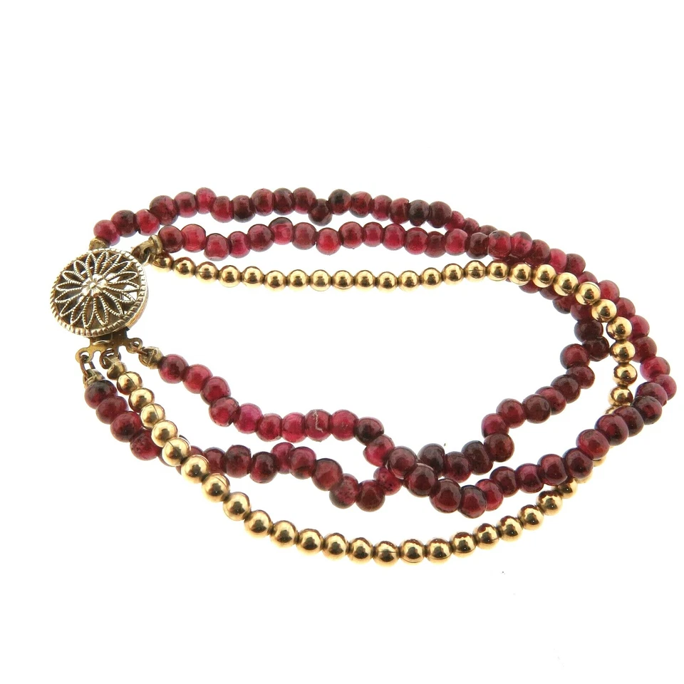 Garnet Gold Over 925 Sterling Silver Bead Bracelet 3 Strands 7 Inch - Image 1 of 4