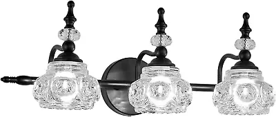 Lámpara, 3 Luces Iluminación Baño Superficie Pintada Negra con Cristal Grueso Foto 1 de 4