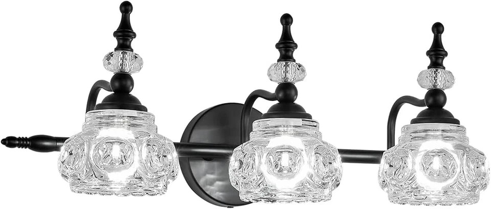 灯具,3盏灯浴室照明涂漆黑色表面带厚水晶 — 第 1/4 张图片
