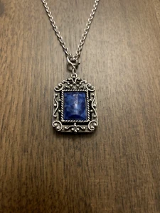 Vintage 1973 Silver Tone Blue Stone Necklace Reversible Design - Picture 1 of 5