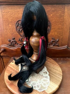 Doll Wig Long Black NATIVE AMERICAN Style Size 12-13" Old Store Stock SEE VIDEO - Picture 1 of 9