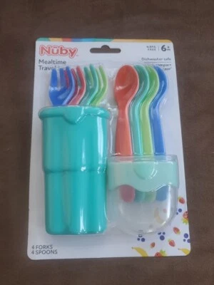 NUBY BABY  MEALTIME TRAVEL SET WITH CASE SET OF 8 MULTICOLORED NEW - Image 1 of 2
