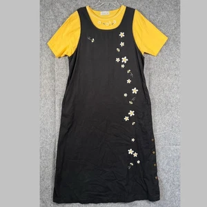 Vintage Mandal Bay Denim Dress XXL Jumper Bees Teacher Embroidered Maxi 90s - Picture 1 of 12