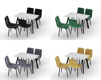 5PC Dining Table & Padded Chairs Set Modern Stylish Comfortable Kitchen White - Image 1 of 4