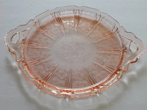 Vintage Pink Depression Glass Handled Platter Jeanette Cherry Blossom Pattern - Picture 1 of 7