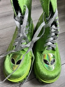 Lavendel Crushed Velvet Dolls Kill Stiefel Gr. 10/11 M grün CE21-450 - Bild 1 von 12